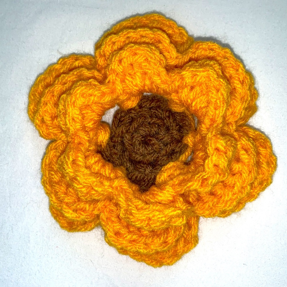 Crocheted Sunflower Dog Collar Flower Triple Layer - Picture 3 of 6